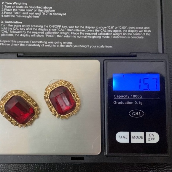 Unsigned Vintage Red Cushion Cut Red Rhinestone Ornate Gold-tone Earrings 15.7g - Picture 8 of 12